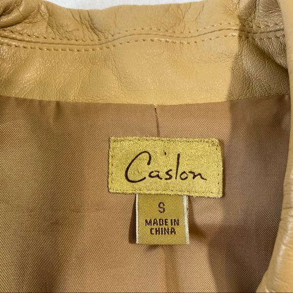 Caslon Leather Jacket Blazer size small camel color button front Soft Leather - Picture 3 of 12